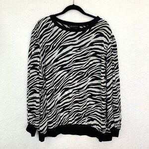 INC International Concepts Women's Animal Print Blouse Size 24W White Black EUC